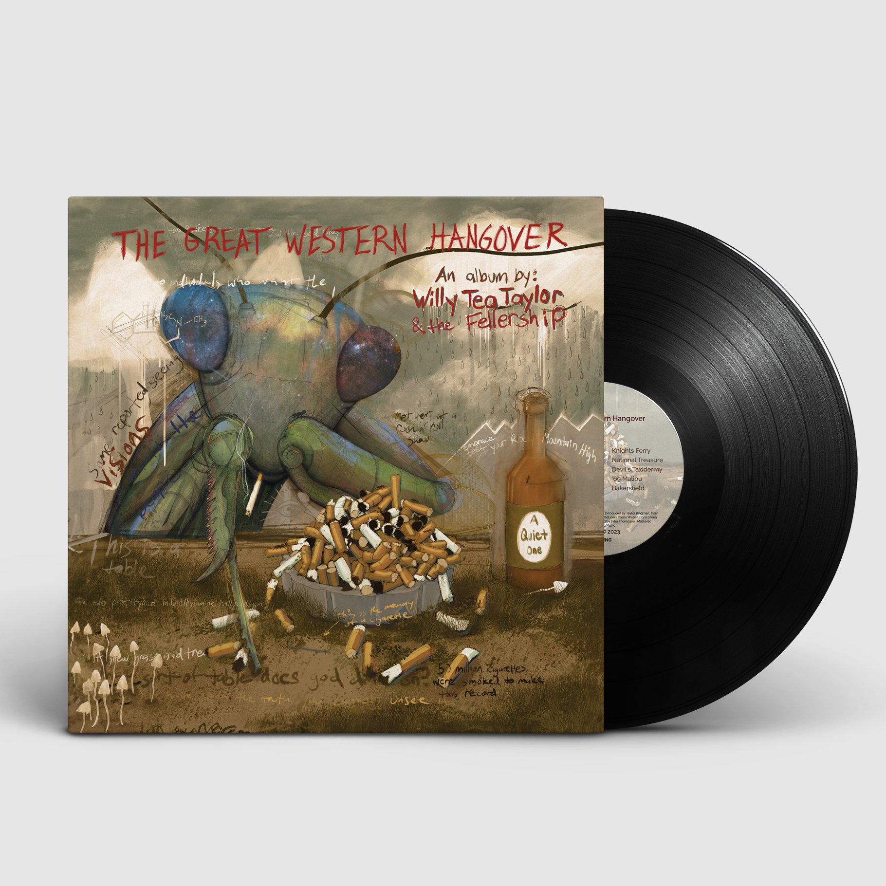 Vinyl record with cover featuring a detailed illustration of a creature and text 'The Great Western Hangover'.